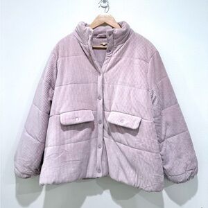 Madewell Pale Lilac Wyman Quilted Corduroy Puffer Cotton Snap Front Jacket XXL
